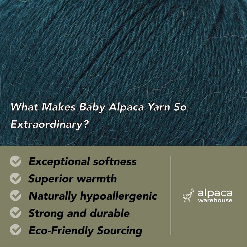 Alpaca Warehouse طقم خيوط صوف ألباكا للأطفال 100% من 3 كرات (150 جرام) وزن DK - مصنوع في بيرو - ناعم بشكل مذهل ومثالي للحياكة والكروشيه (أخضر زمردي، DK) - Image 2